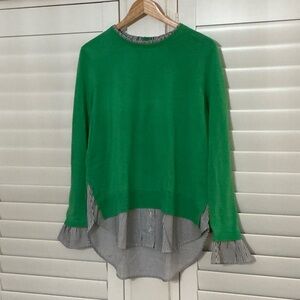 Crown & Ivy Green Sweater with Striped Detail